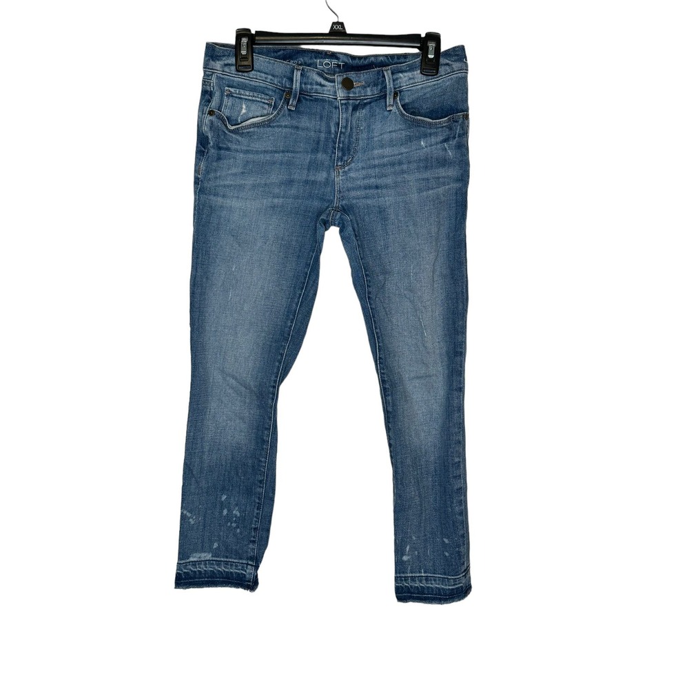 Ann‎ Taylor Loft Women Jeans Relaxed Skinny Cropped Raw Hem Denim Blue 25